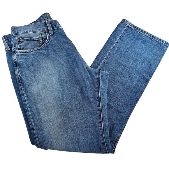 Eddie Bauer Men Jeans Size 33x32 Straight Blue Distressed Hems Classic Denim - Picture 2 of 16